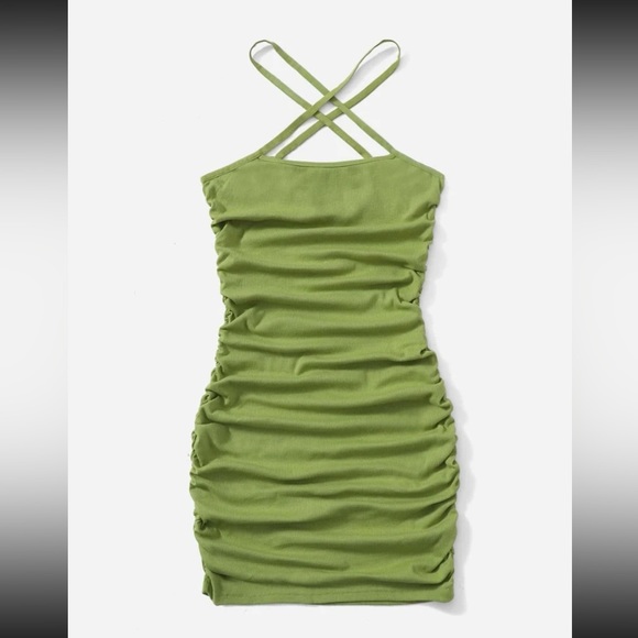 Shein Ruched Cross Halter Dress - Picture 1 of 3